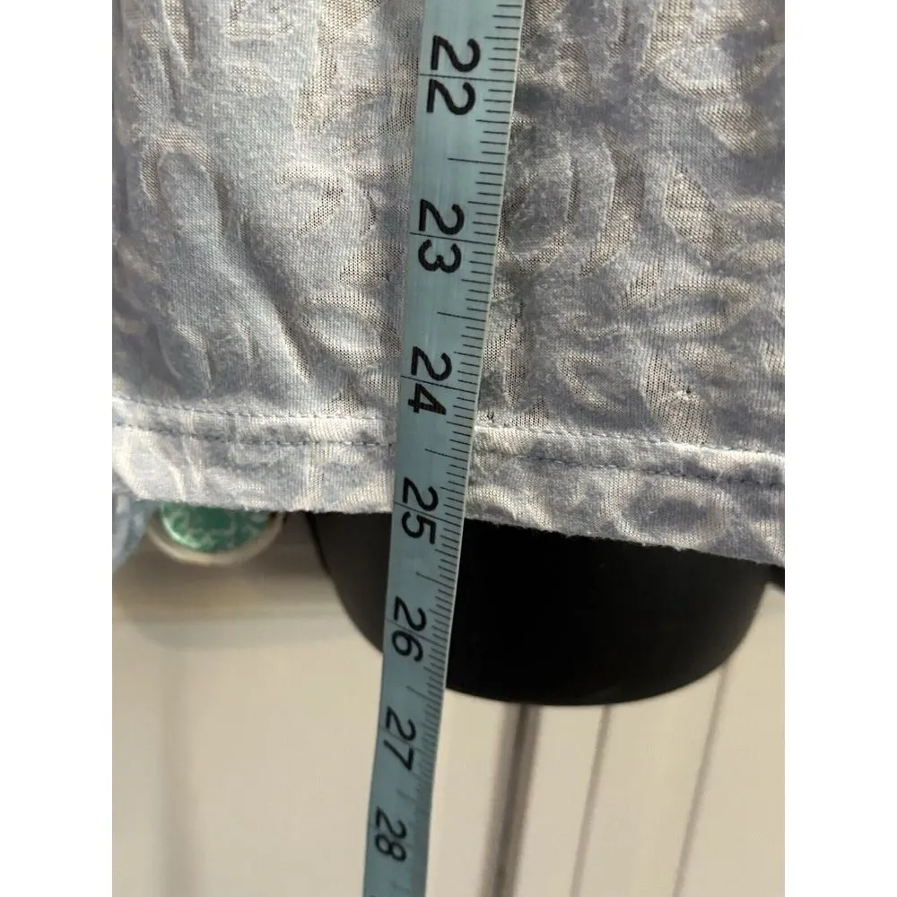 RXB Light Blue Floral Imprint Long Sleeve Shirt V Neck‎ Size Large High/Low - Image 3