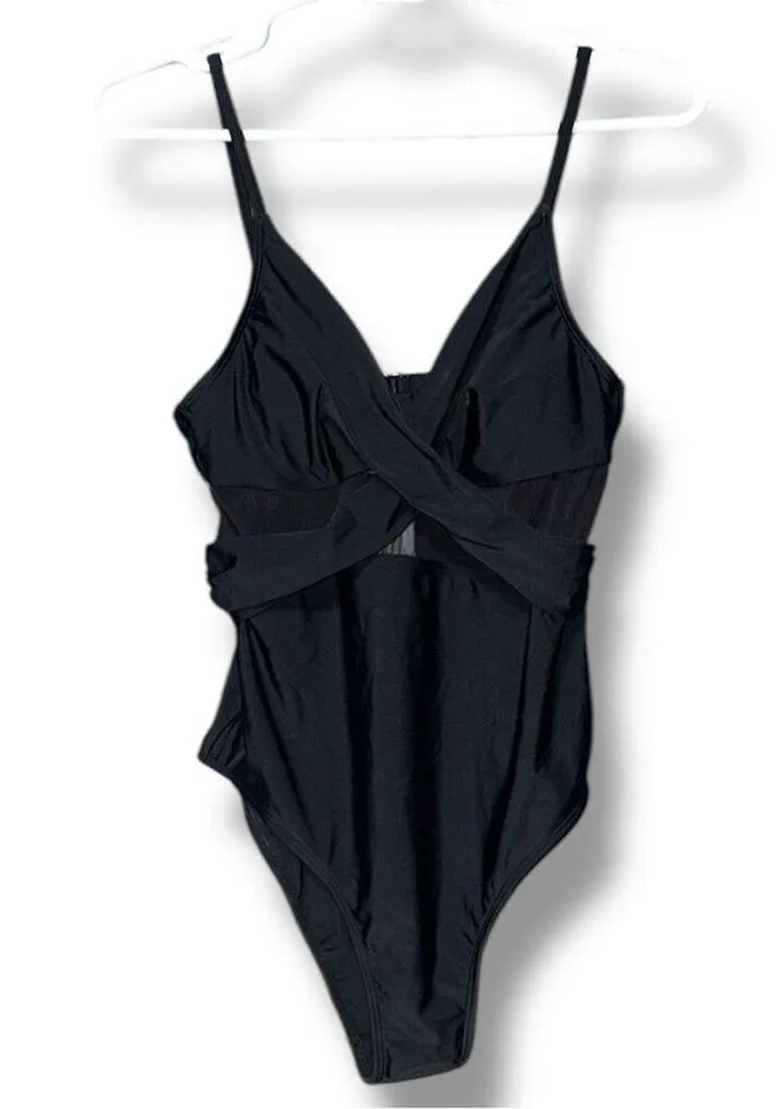 CUPSHE small V Neck One Piece Swimsuit Wrapped Mesh Tummy Control Bathing Suit - Image 13