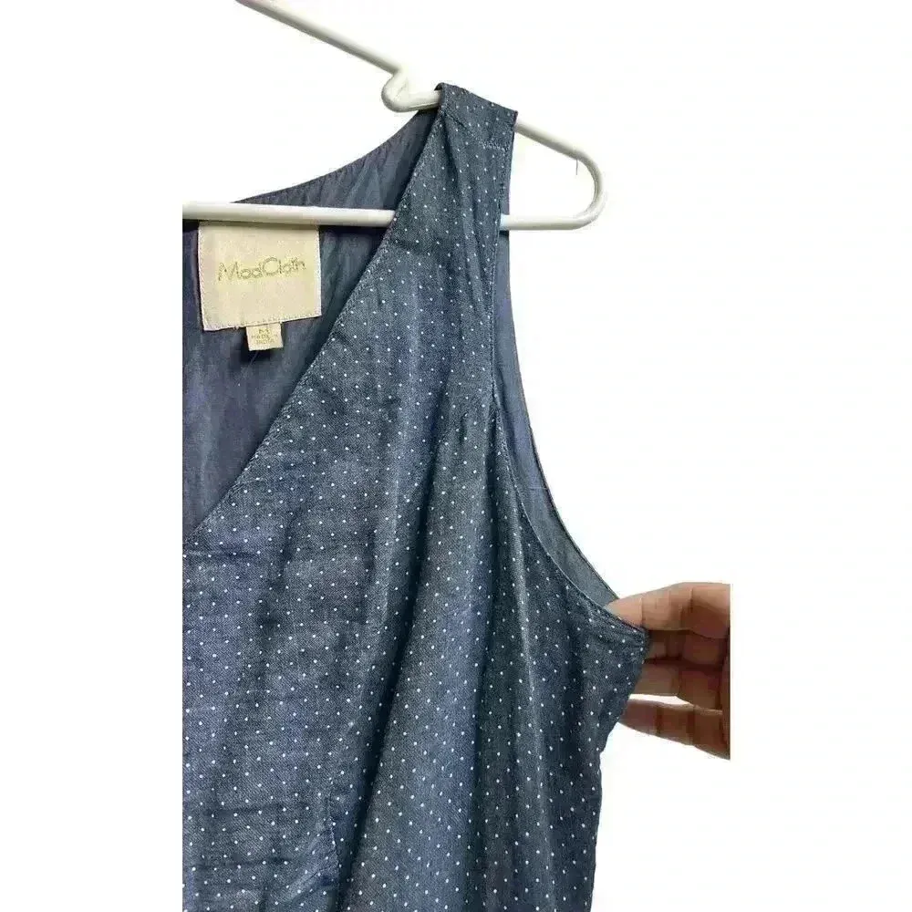 Modcloth Blue Chambray White Polka Dots Dress Sleeveless Peekaboo Cutout Medium - Image 4