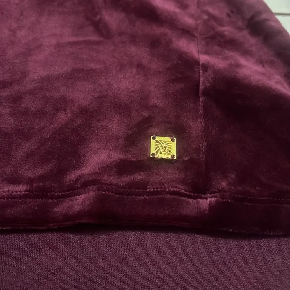 Anne Klein Velour Shirt Cowl Turtleneck Burgundy Wine Womens Medium Hi Low Waist - Image 3