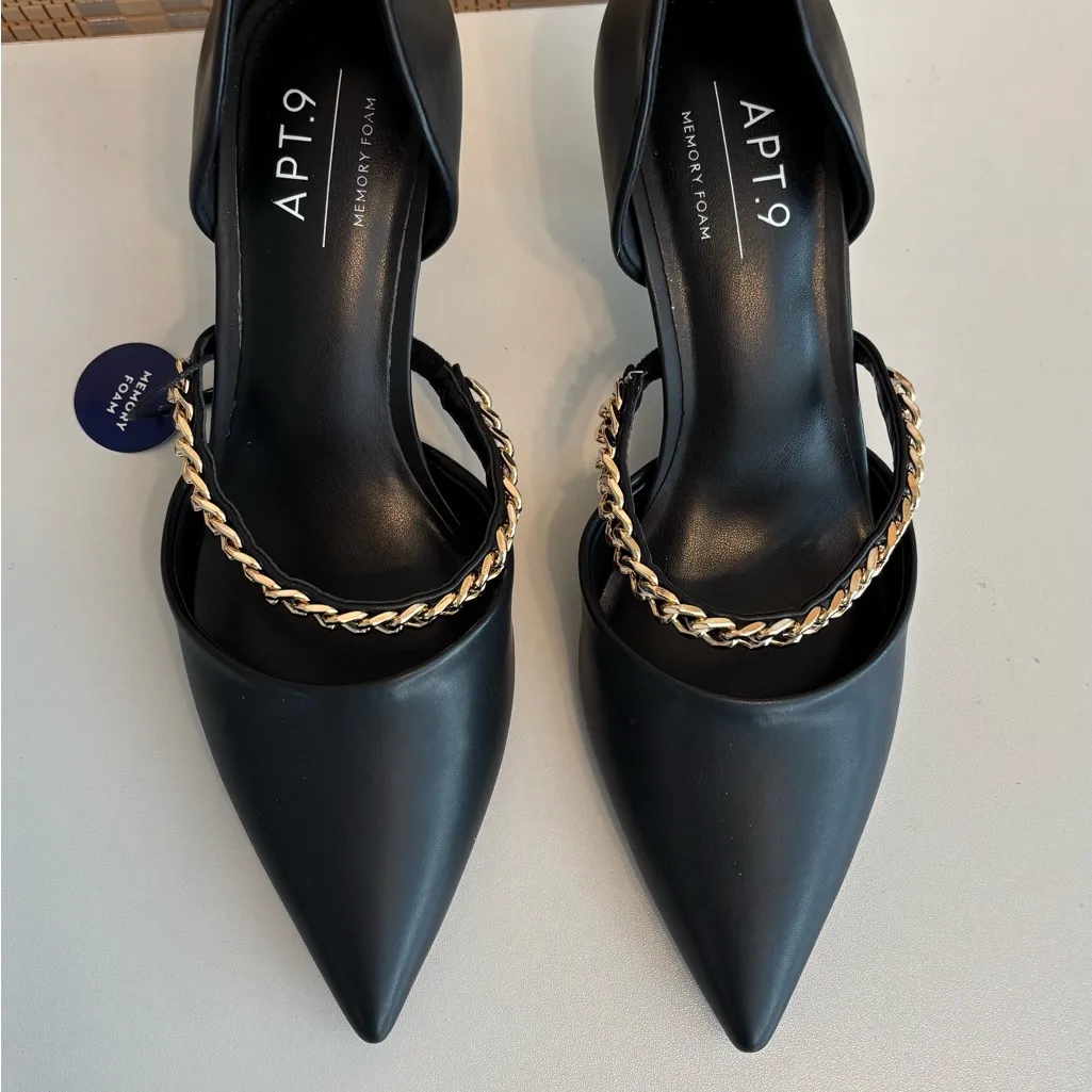 NWT Apt 9 Lolana black strappy pointed toe heels with rope chain detail - Image 3