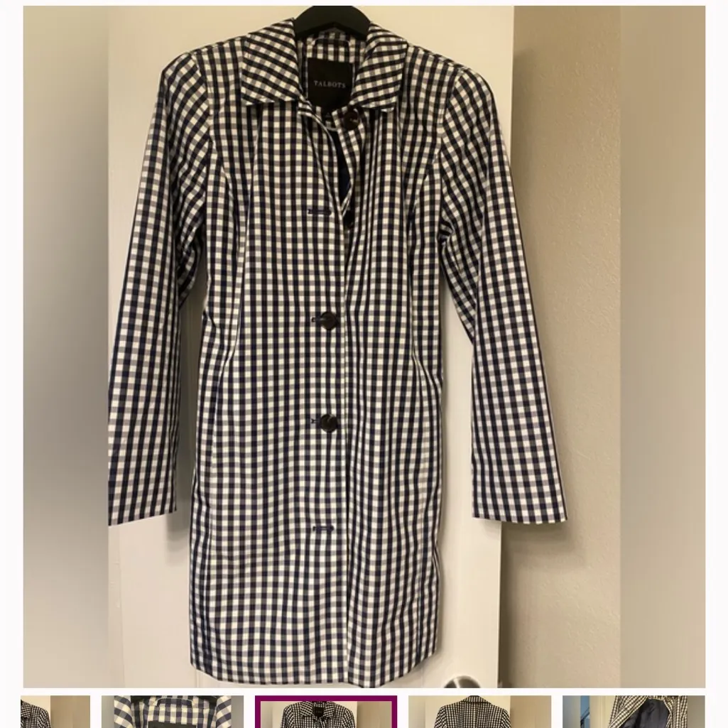 Talbots Navy Blue and White Checkered Trench Coat | Size 1X - Image 10