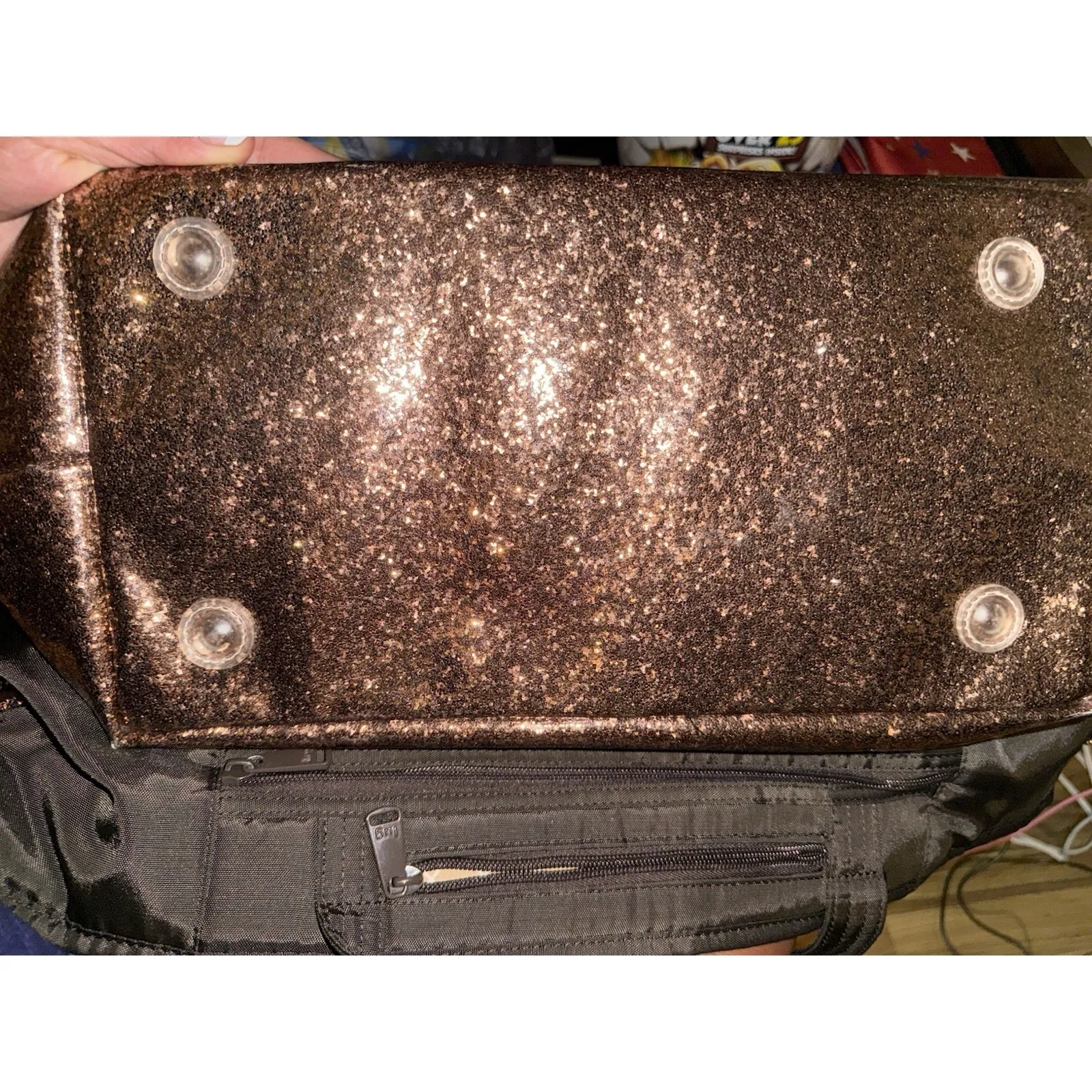 LUG Avion Brown Gold Glitter Large‎ Quilted Shoulder Tote Travel Bag NWOT - Image 9