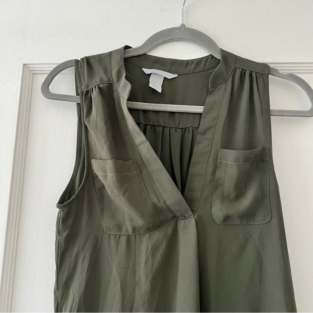 H&M Olive Green Khaki Sleeveless Shirt Dresss Size 0 EUC - Image 3
