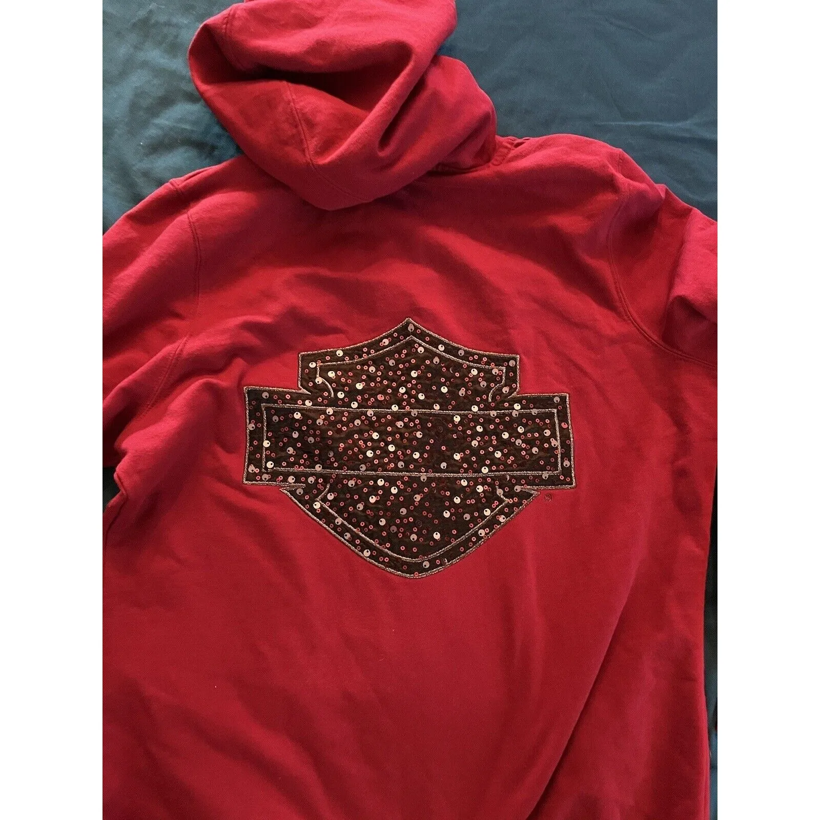 Harley Davidson Women’s Hoodie, Red With Black Embroidered Sequins, Zip Medium - Image 10