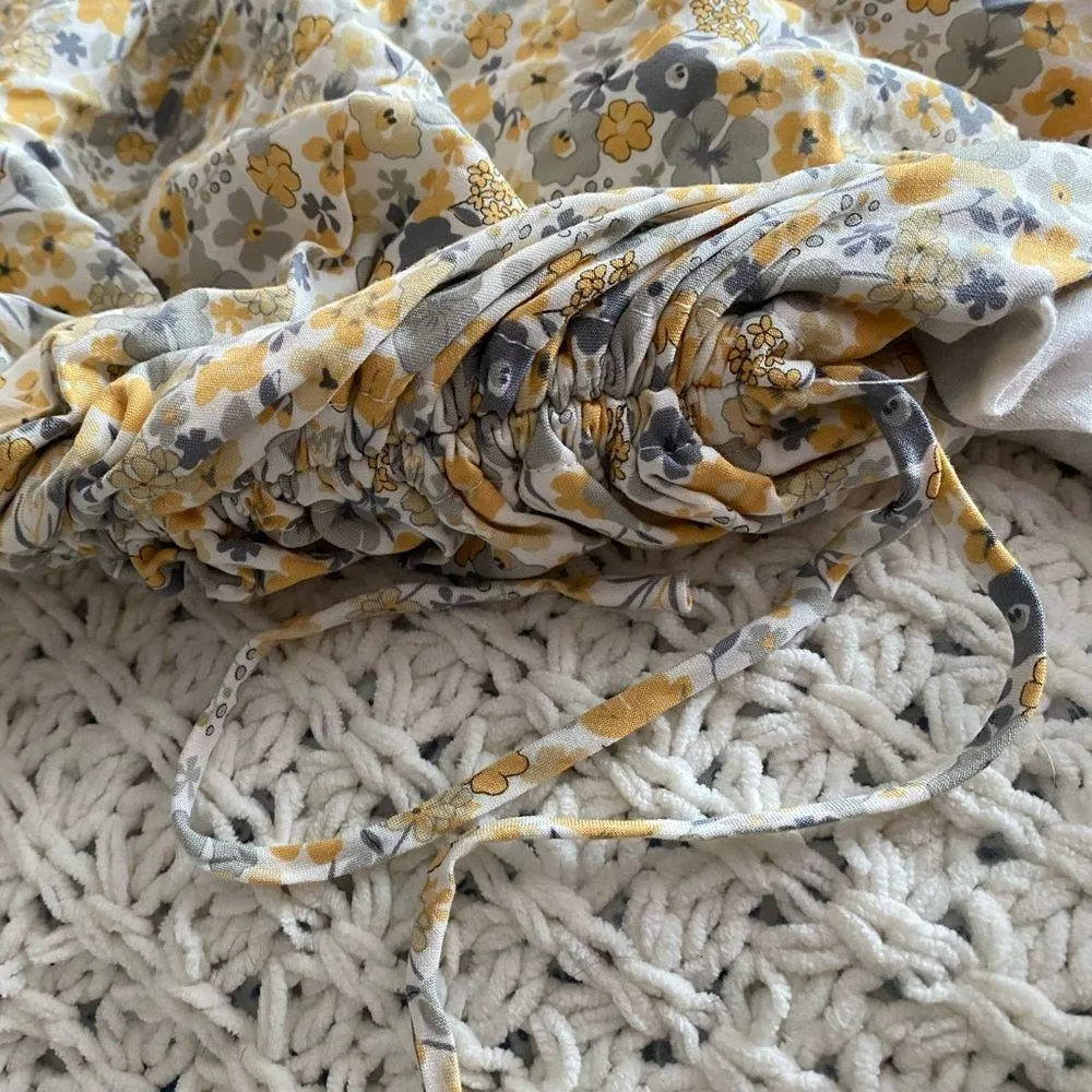 Bardot Floral Ruched Mini Dress | Yellow & Grey - Image 4