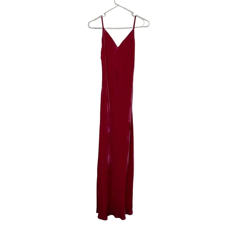 LE SUPERBE Pink Velvet Slipping Out V Neck Bias Cut Maxi Dress Size 2 - Image 6