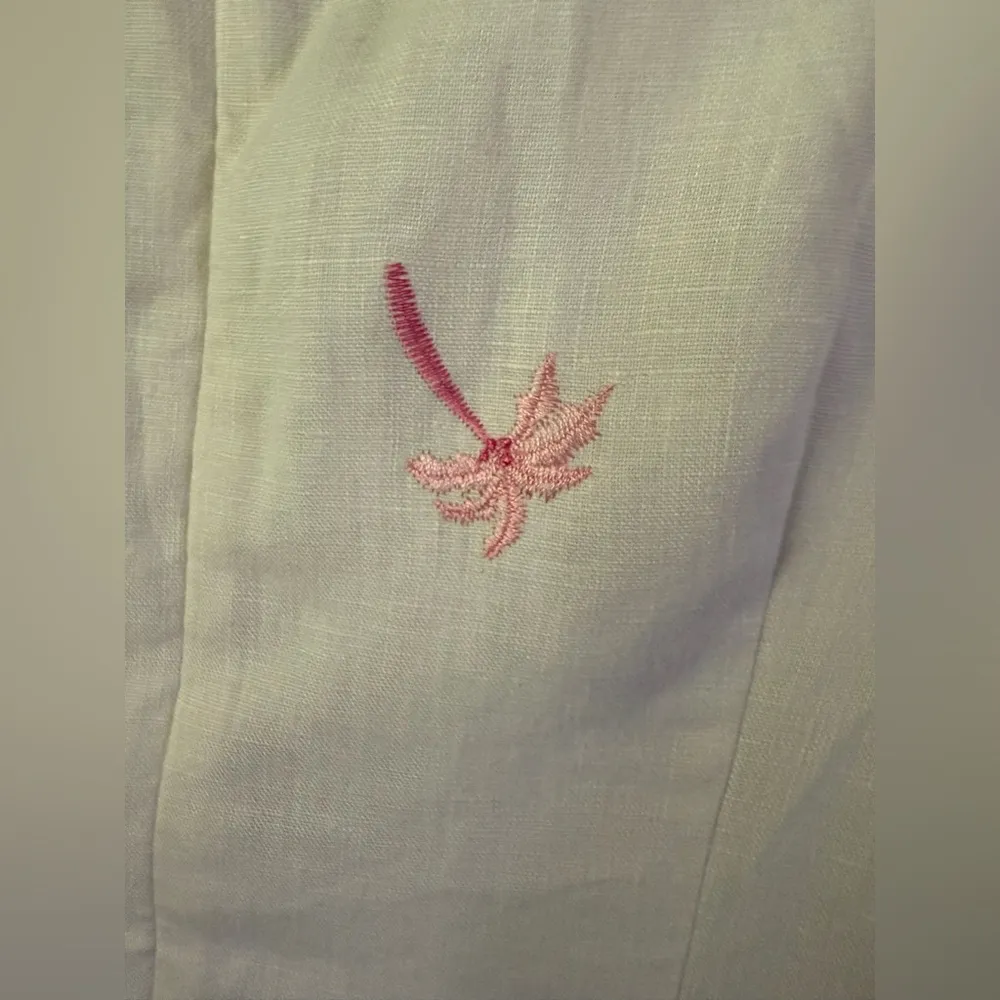 Real Comfort Linen White w/Pink Embroidered Palm Trees SL Lined Dress Size 12 - Image 10