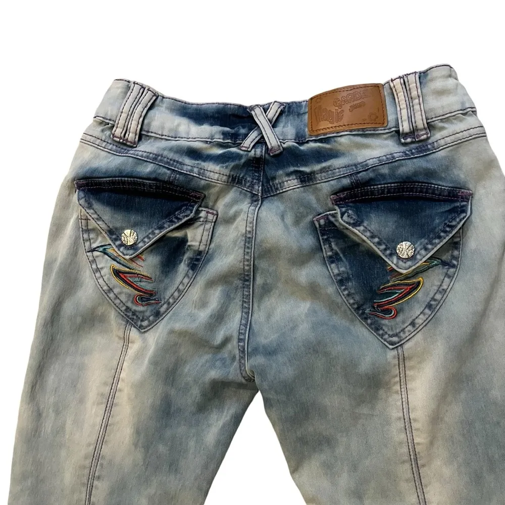 Vintage Magic Garden Acid Wash Flare Leg Jeans, Sz 5 Blue - Image 10