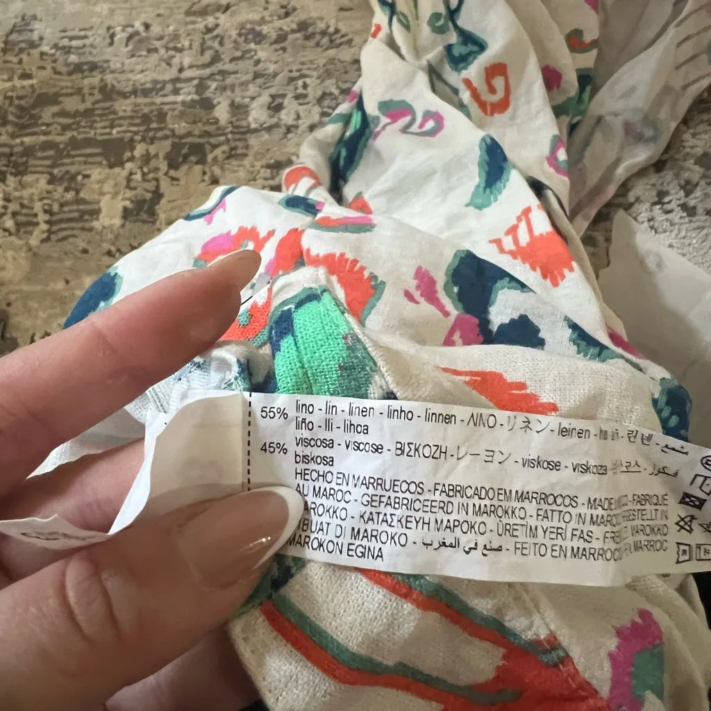 Zara Cream Floral Pareo Linen Blend Midi Skirt Size Small - Image 7