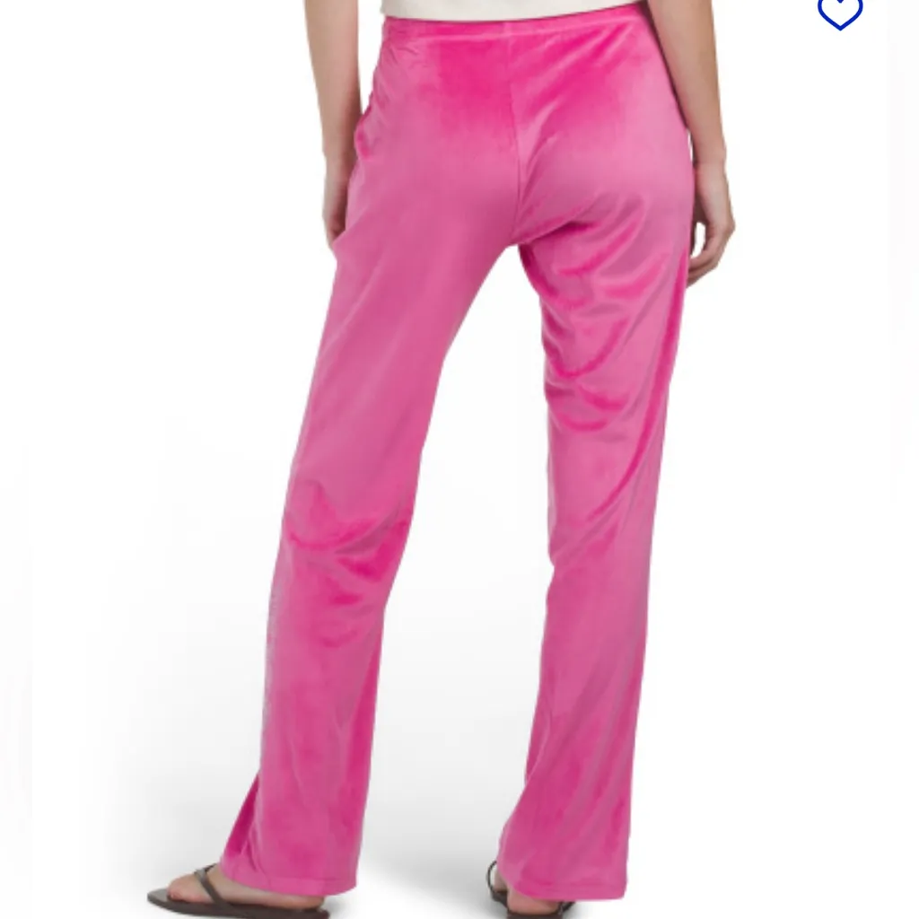 Juicy Couture Pink Velour Velvet Wide Leg Lounge Pants Rhinestone Logo M NWT - Image 2