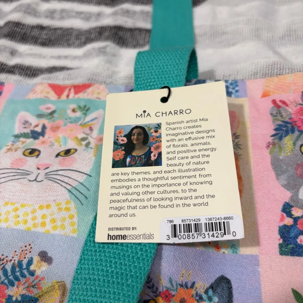 MIA CHARRO Canvas Shoulder Bag Cats Land With Floral
Headband Cute Boho Cottage White - Image 6