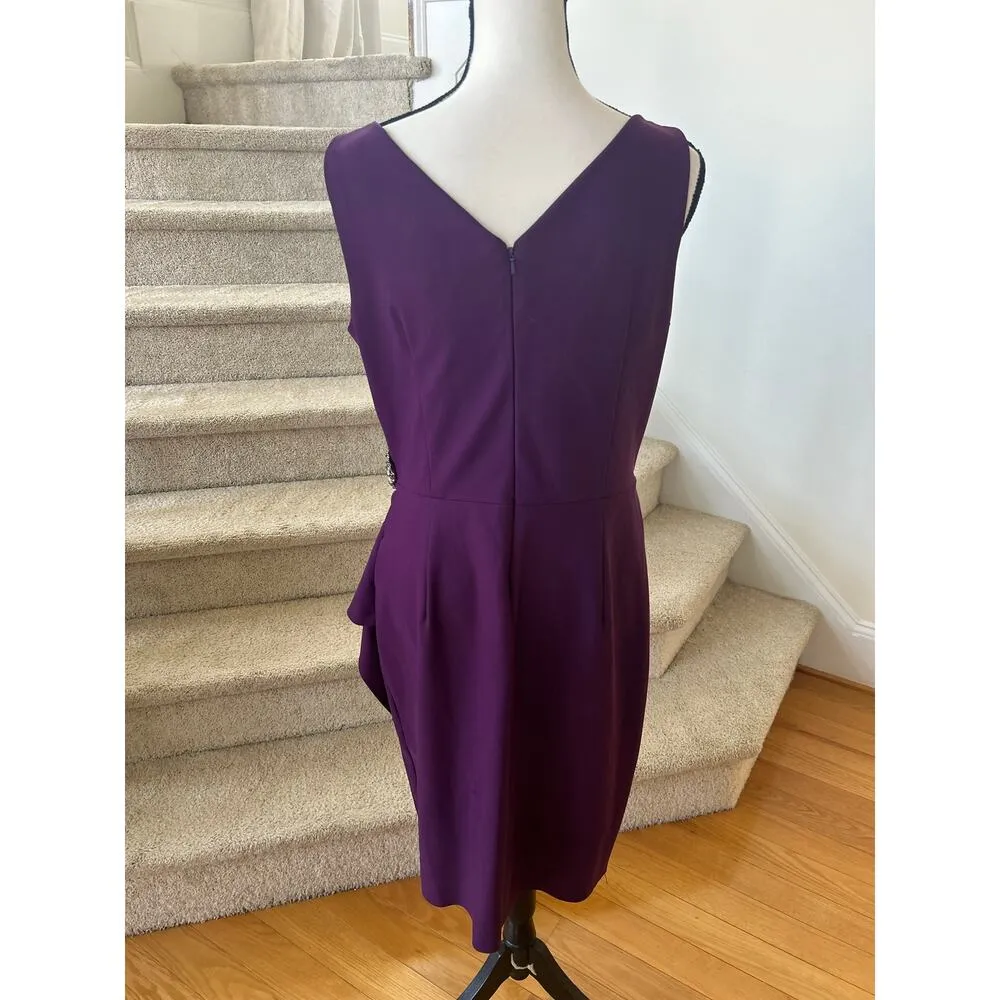 Alex Evenings Dark Purple Draped Embellished Sleeveless Sheath Dress - Image 5