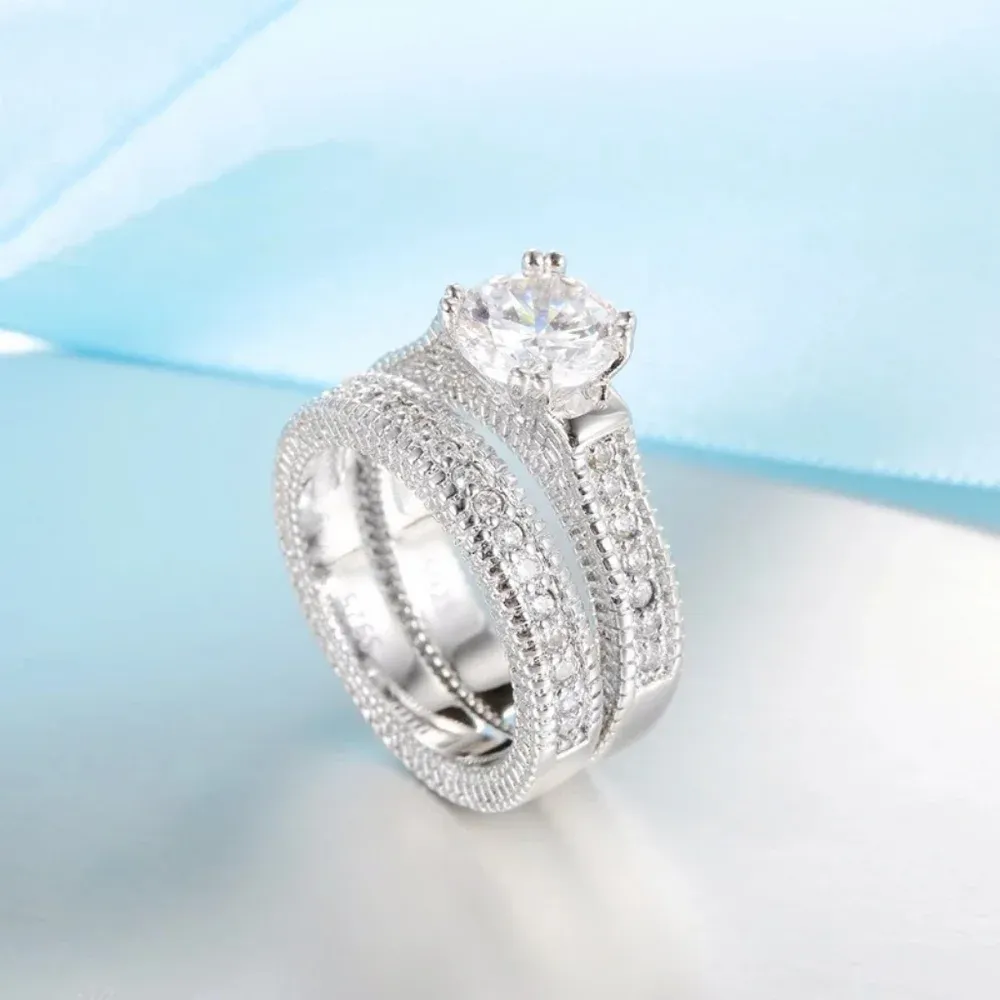 NEW Diamond Simulant Engagement Band‎ Ring Set - Image 10