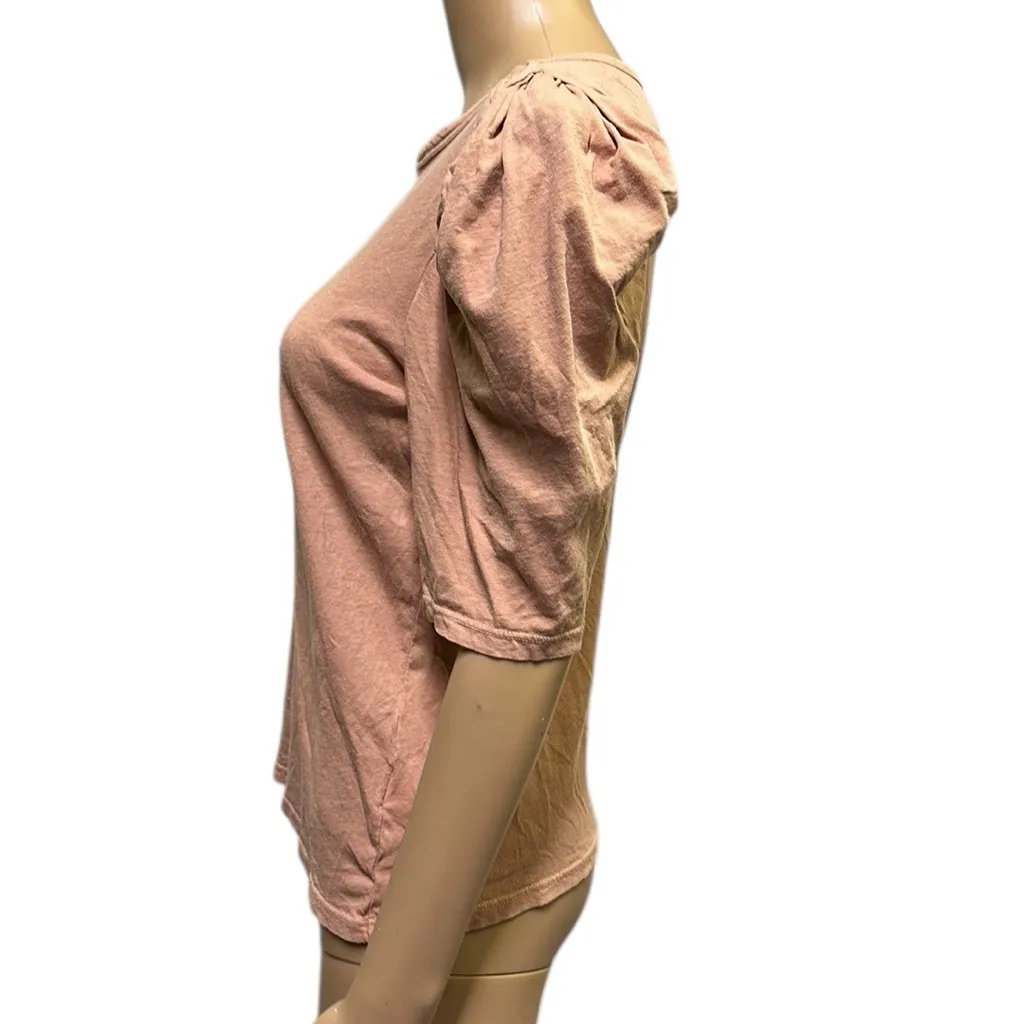 Nation Ltd Pima Cotton Linen Blend Tuckernuck Puff Short Sleeve Top Imported M - Image 3