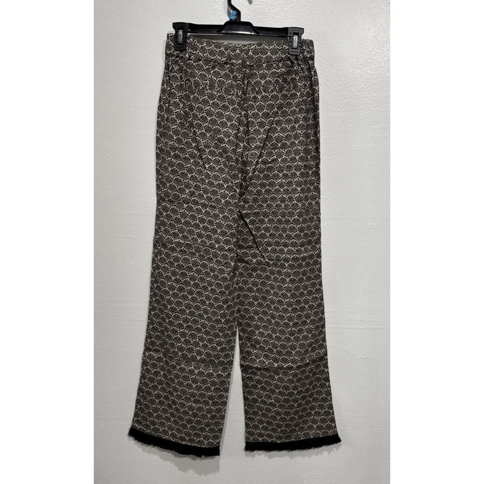 Isaac Mizrahi Bridgehampton Linen Blend Pants Fringe Hem Brown Black Sz 2 Boho - Image 2