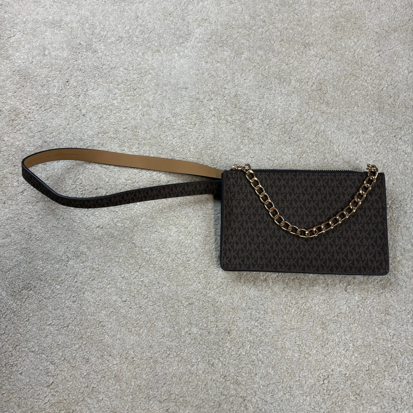 NWOT Michael Kors MMK Chain Zip Faux Leather Brown Logo Belt Bag Size XL - Image 2