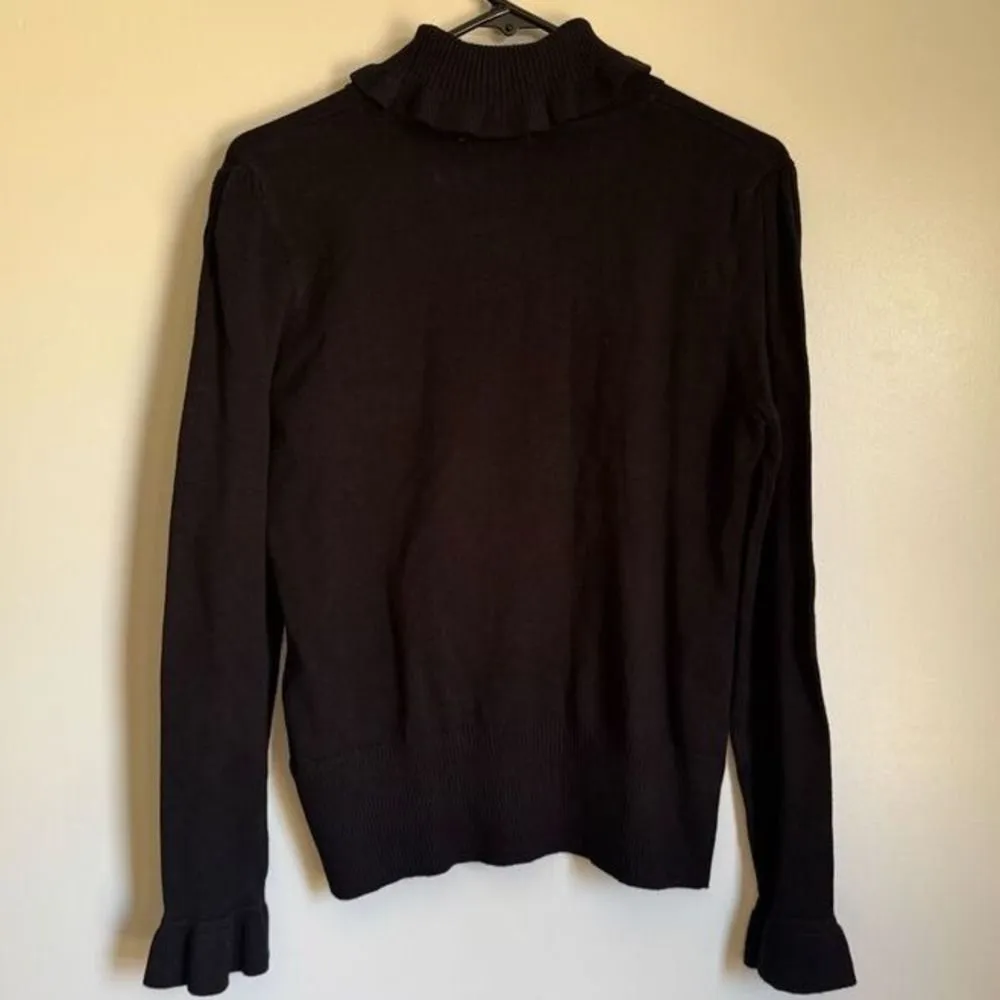 Joseph A Womens Black Ruffle Collar Long Sleeve Turtleneck Sweater sz M Feminine - Image 2