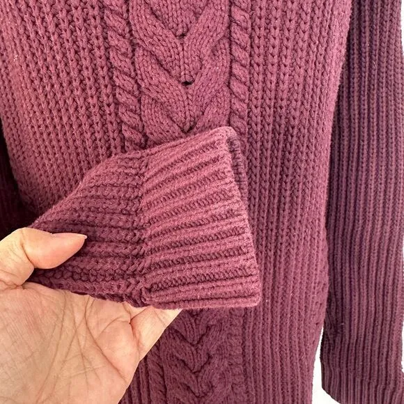Lululemon Chunky Cable Knit Turtleneck Sweater‎ Burgundy Cozy Pullover Womens 12 Purple - Image 3