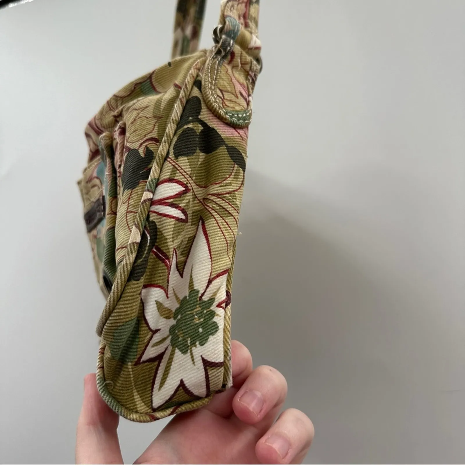 Vintage Caribbean Joe‎ Cream Earth Tone Floral Print Hobo Shoulder Bag Brown - Image 5