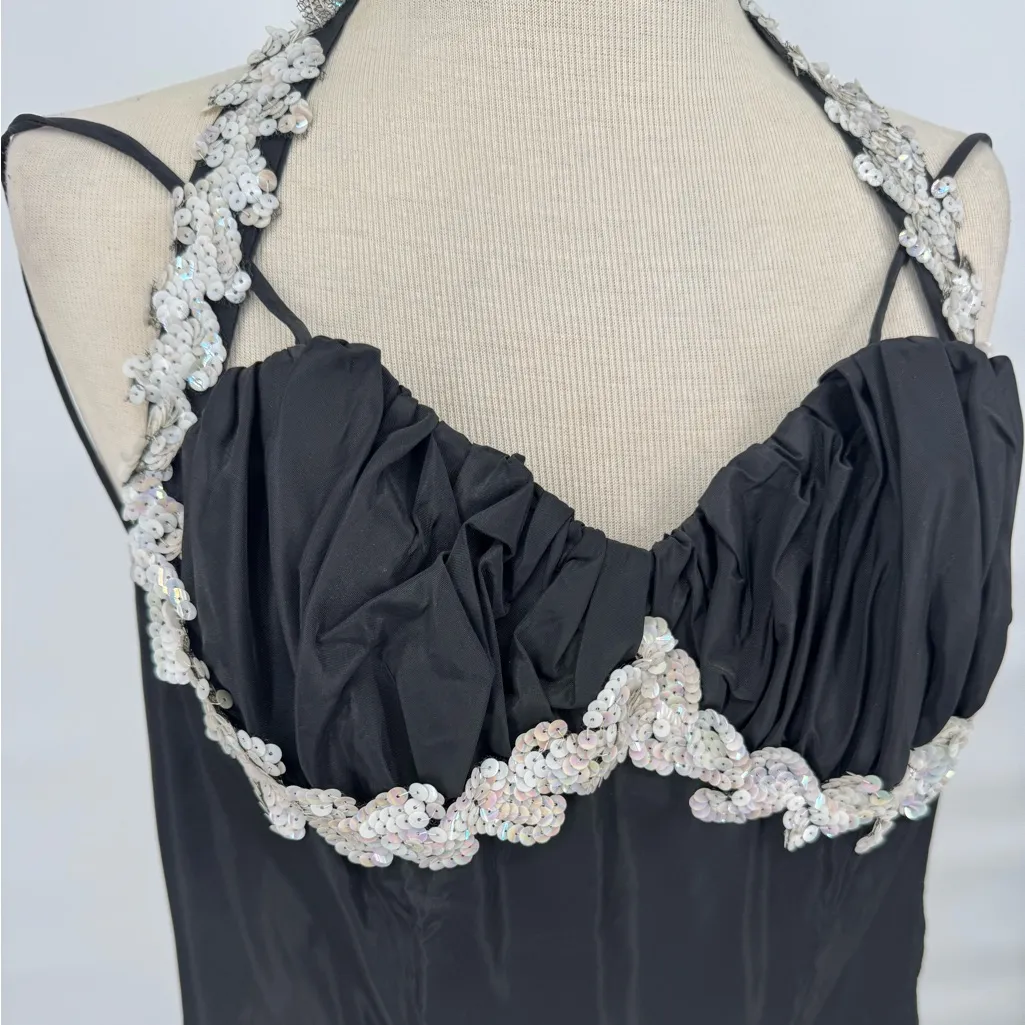 Vintage 1950s Emma Domb California Black Sequin Full Skirt Evening Dress XS - Image 2