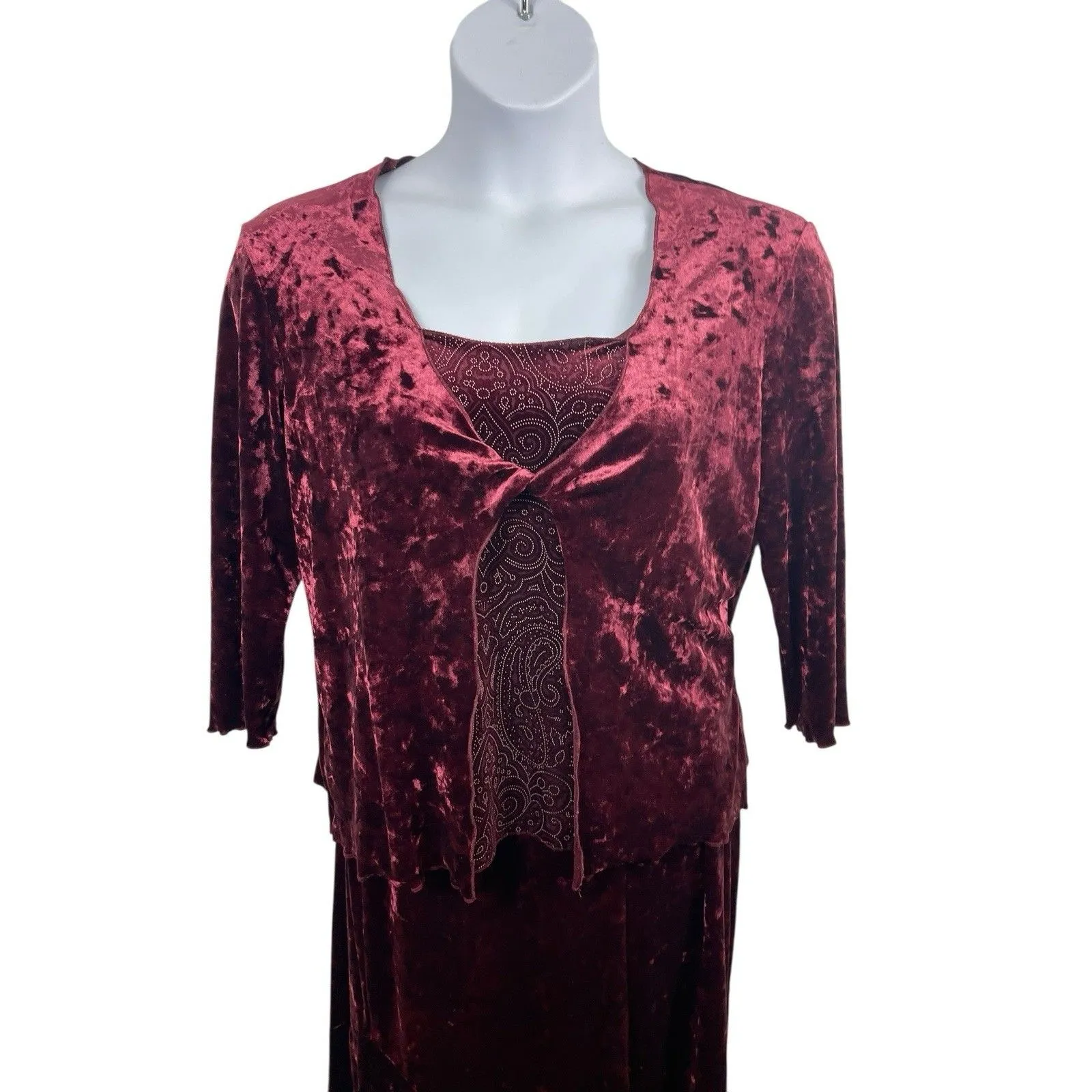 VTG Y2K 90s Fashion Bug Crushed Velvet Gothic 2-Piece Set Skirt Set M Burgundy - Image 4