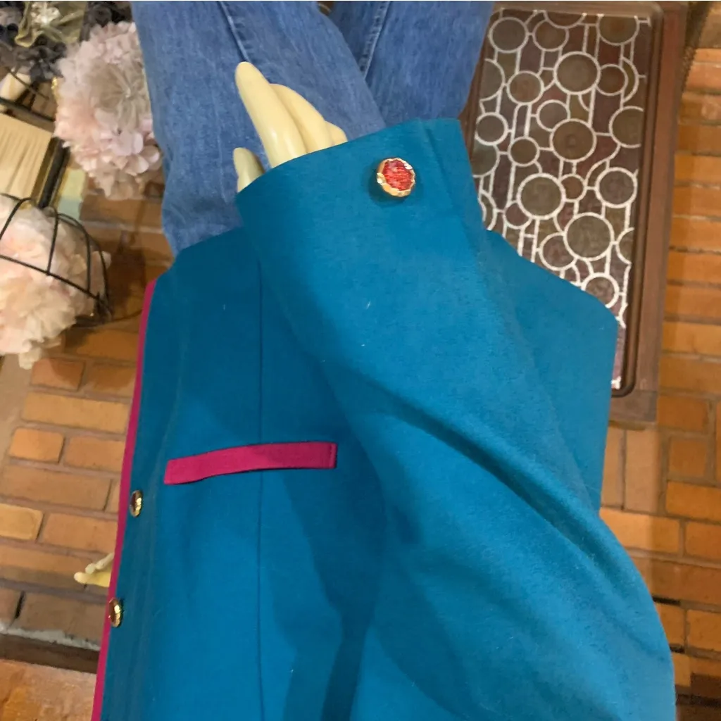 PENDLETON TEAL BLUE AND PINK VINTAGE 1980'S WOOL BLAZER (16) - Image 7