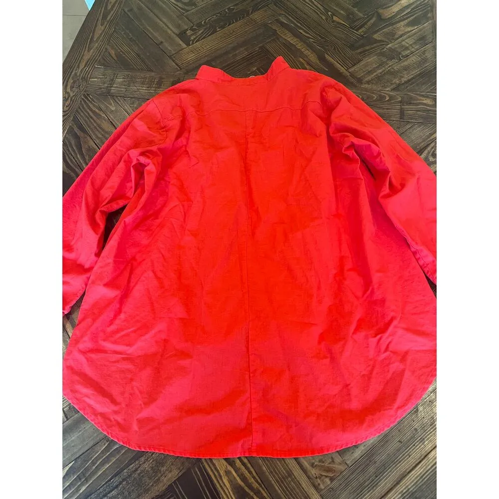 Linen Cotton Blend Embroidered Top Women XL Colorful Cruise Resort Lagenlook Red - Image 4