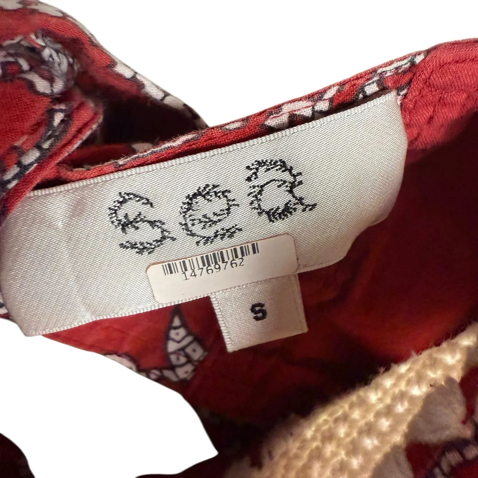 Sea New York Theodora Red Paisley Print Puff Sleeve Square Neck Crochet Trim Top - Image 11