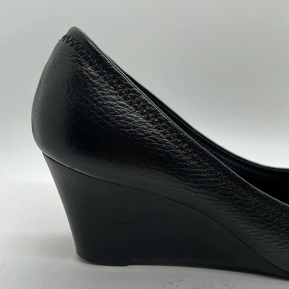 Tory Burch Sexy Black Leather Peep Toe Wedge Heels Shoes **Size 6.5** 🔥🔥 - Image 8