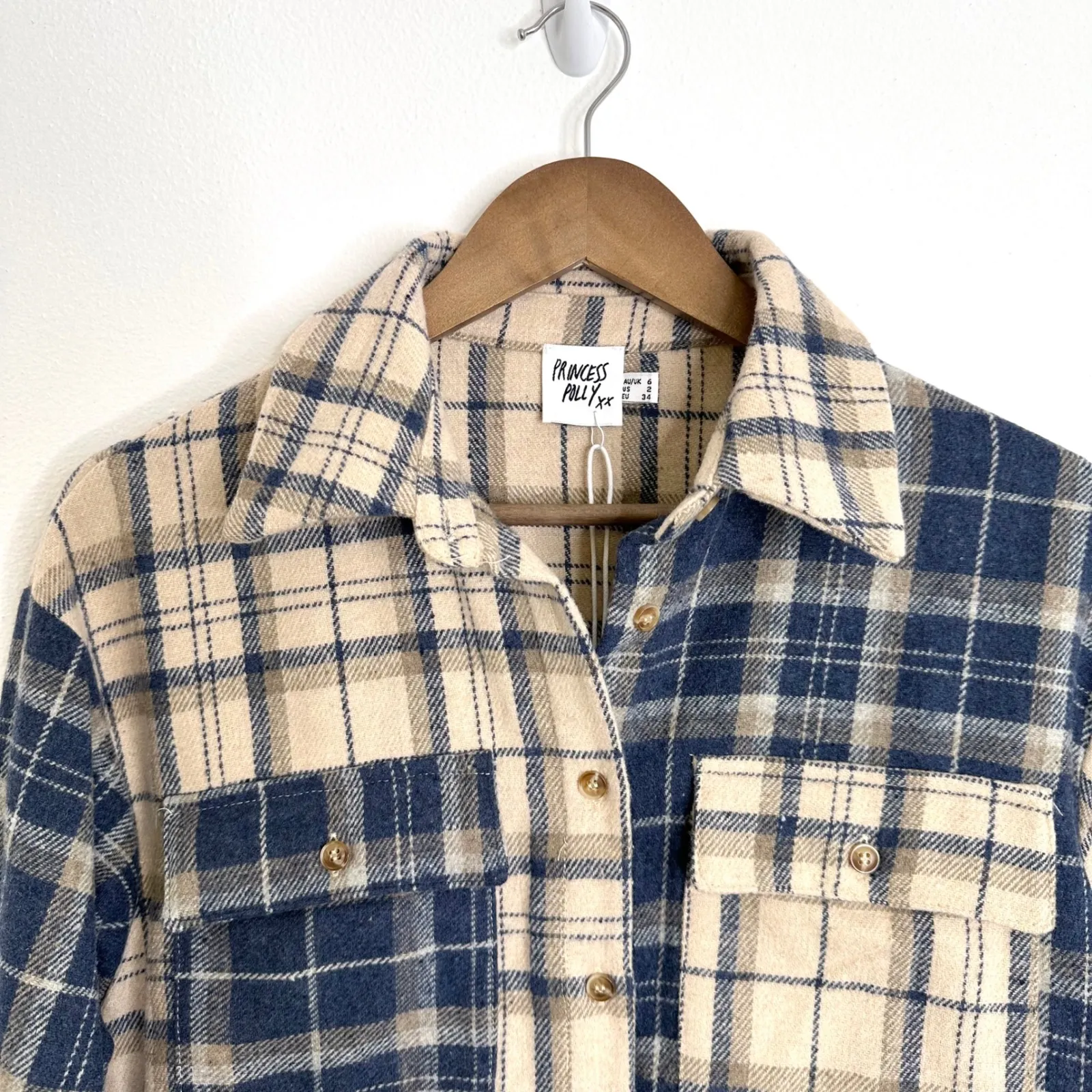 Princess‎ Polly Unity Check Flannel Shirt Blue Size 2 - Image 2