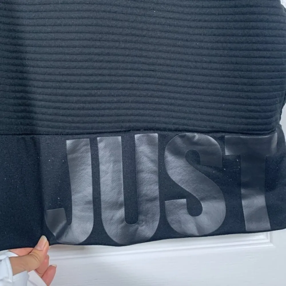 Nike Dri-Fit Boxy Sweater Black JUST DO IT Ribbed Sweatshirt Size XL EUC #3530 - Image 4