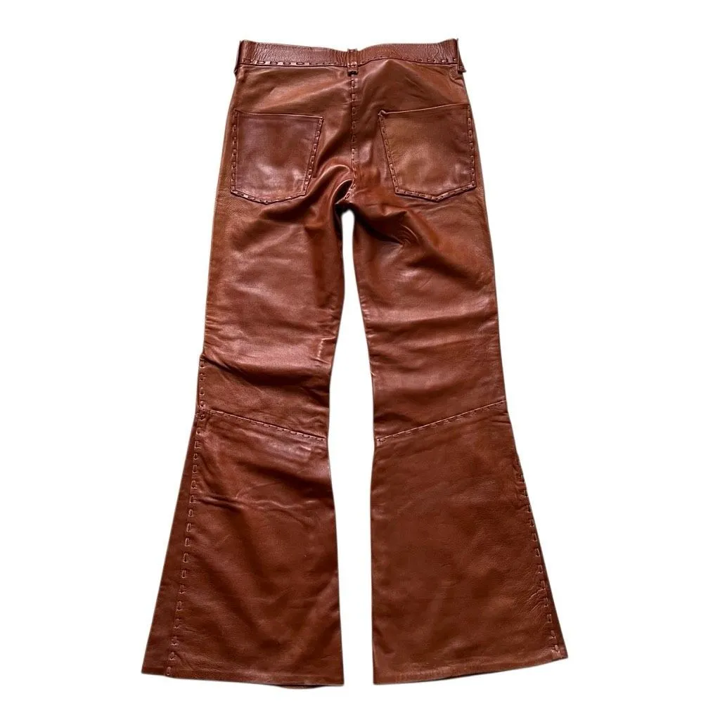 Vintage 1970s Whipstitched Buckskin Leather Flare Pants Size 30” Brown - Image 5