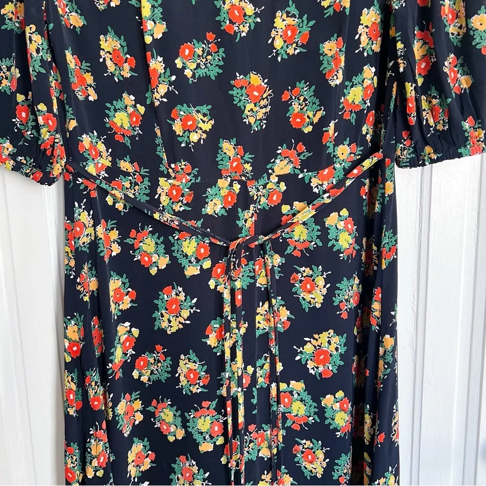 RIXO • Staci Dress maxi rayon dark floral tie waist puff sleeve button front Blue Size 8 - Image 11