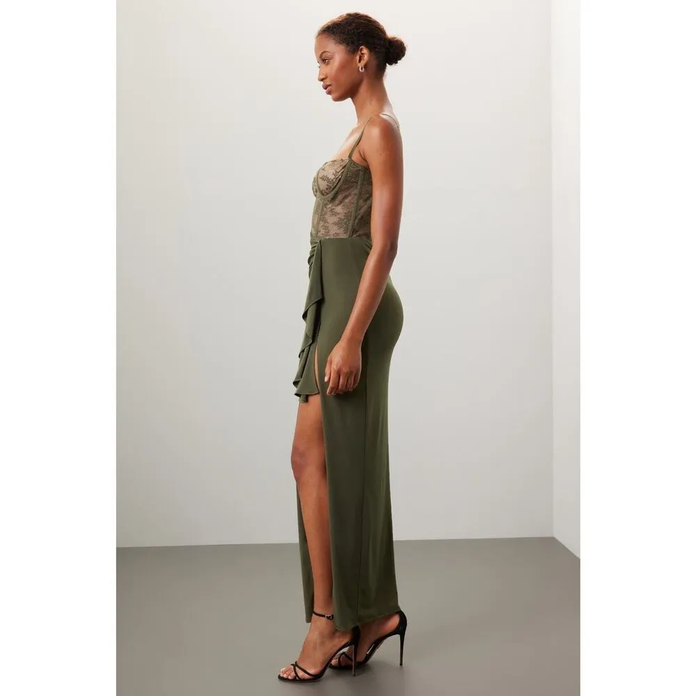 Katie May Willow Olive Green Lace Bustier Maxi Formal Gown Dress Sz XL - Image 2