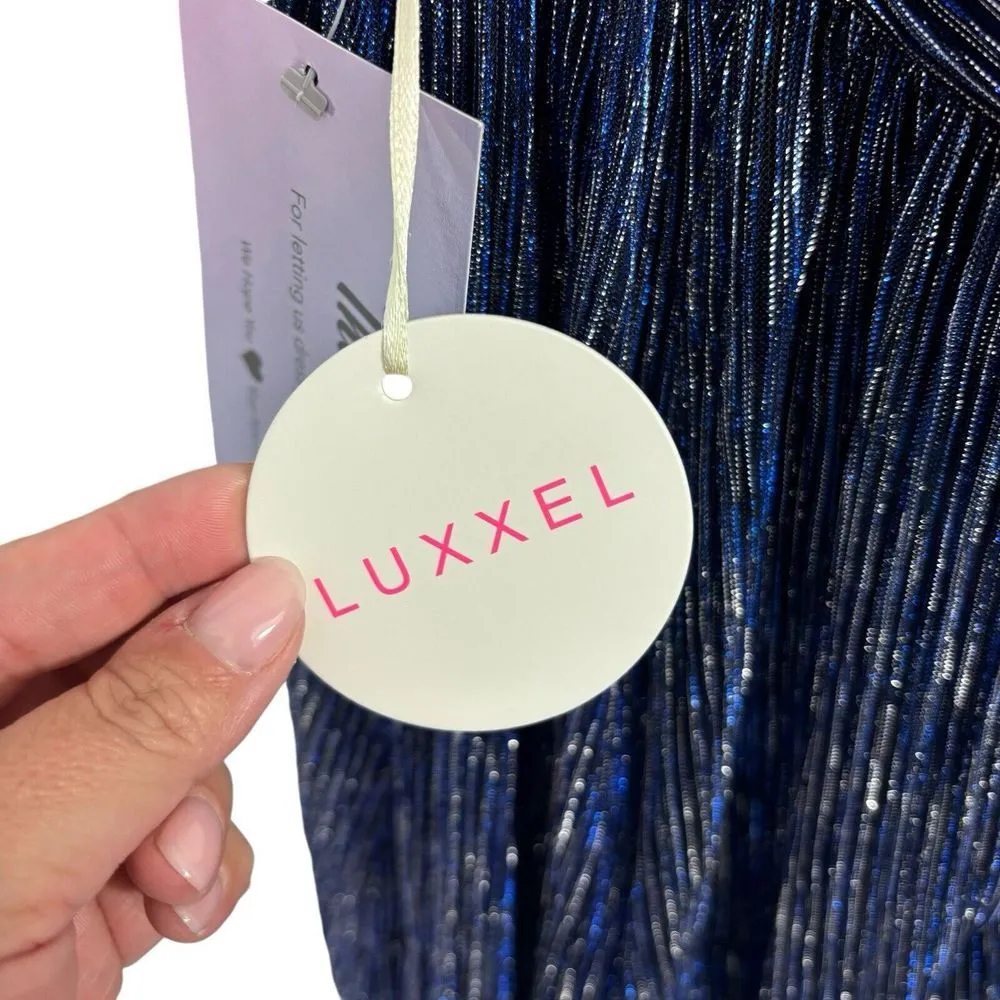 NWT Lulus Stunner Shiny Metallic Backless Maxi Dress Blue Prom Homecoming Size S - Image 9