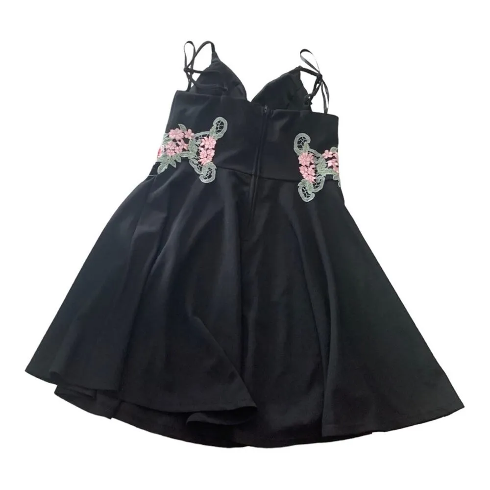 B Smart juniors 11 black floral embroidery mini dress babydoll prom dance hoco c - Image 2