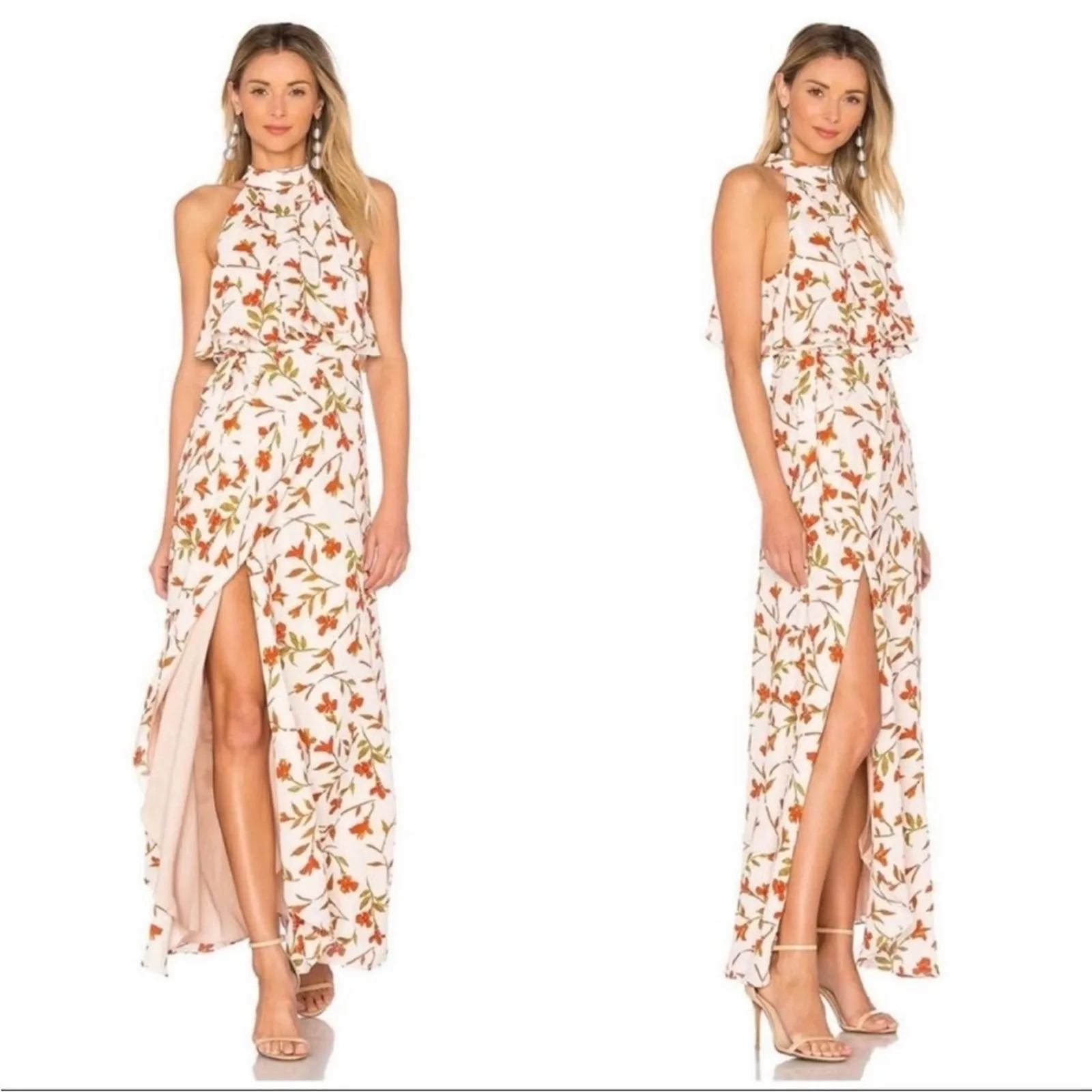 Lovers + Friends Golden Ray Palm Print Halter Maxi Dress Size XS Side Slit Hem - Image 10