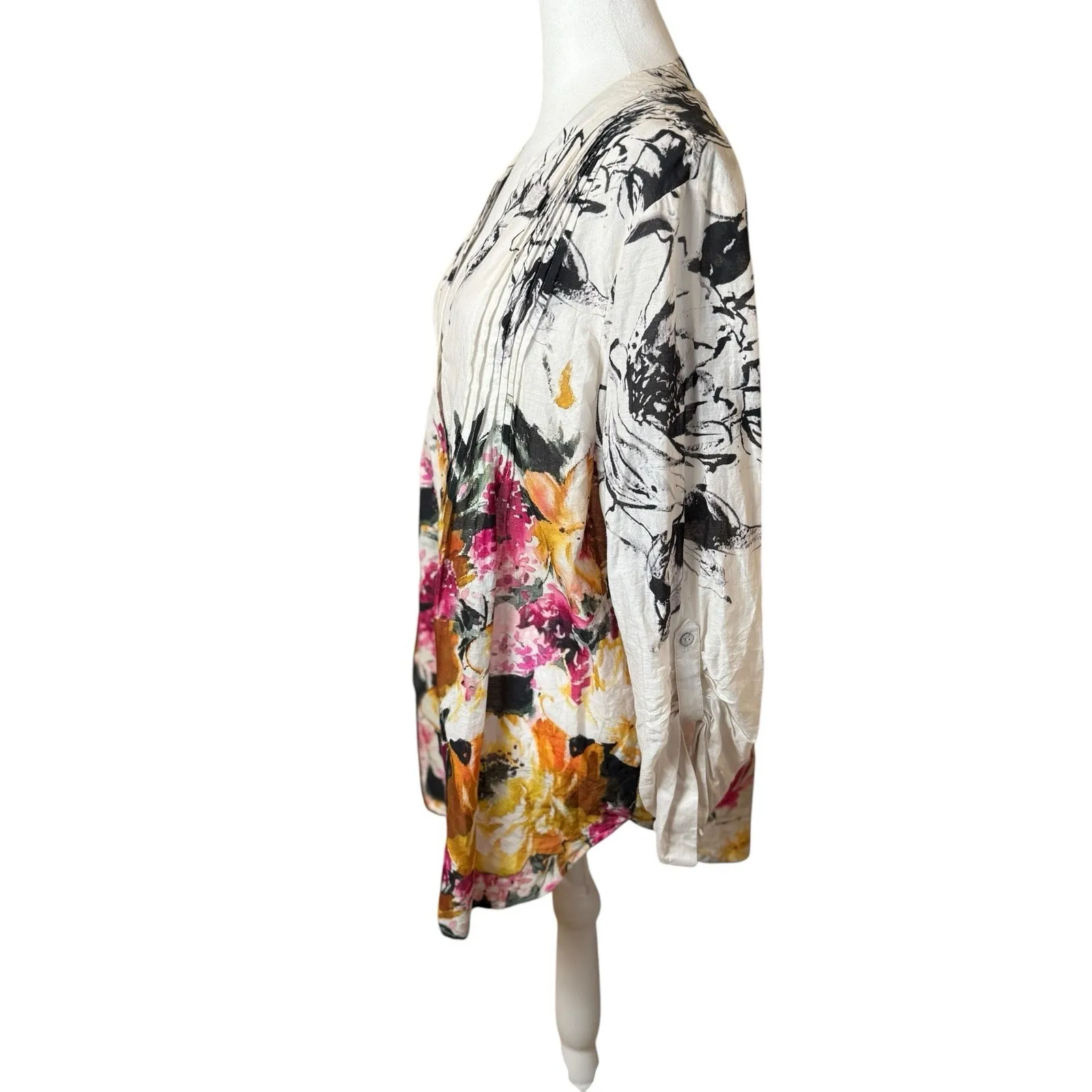 Soft Surroundings Champ De Fleurs Shirt Womens L Multi Color Floral Pleated - Image 4