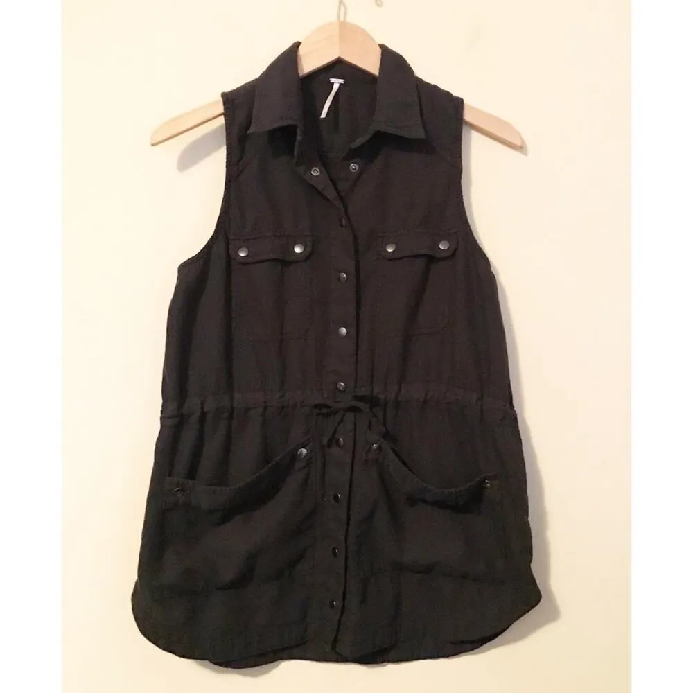 Too Far black Sleeveless Utility Long Tunic Vest Top oversized XS - Image 2