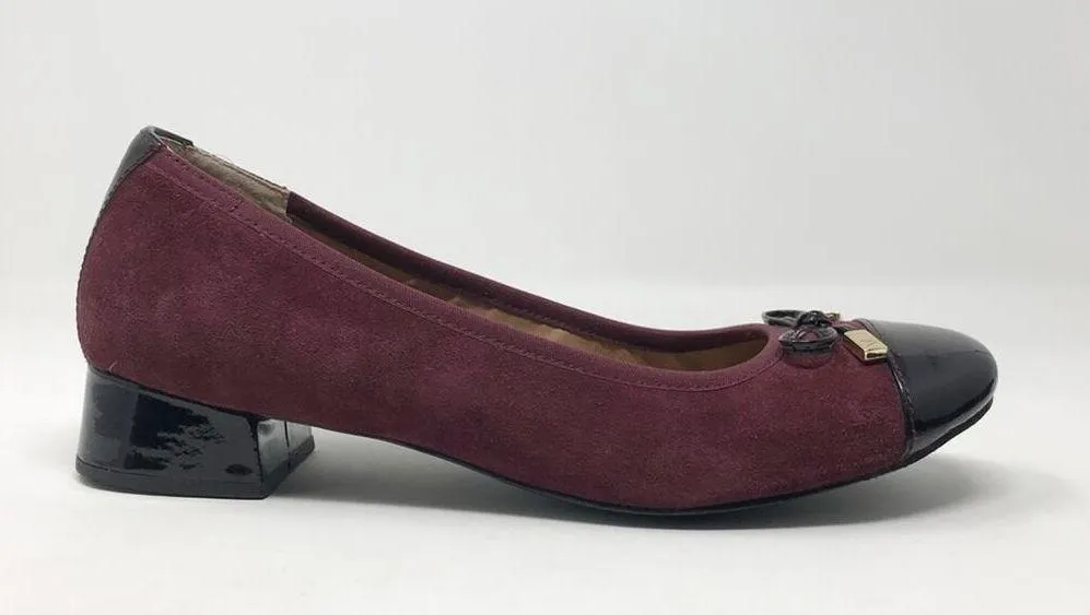 Vionic Daphne Suede Patent Block Heel Bow Low Pump Shoes Merlot Black Burgundy 8 - Image 2
