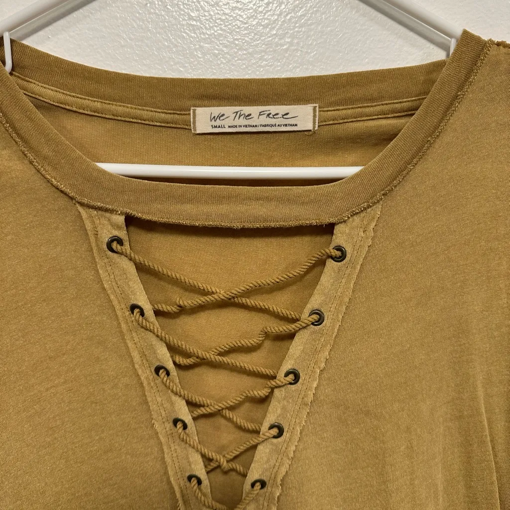 Free people shirt! Women’s  Mustard Lace-Up Top Size Small - Image 2