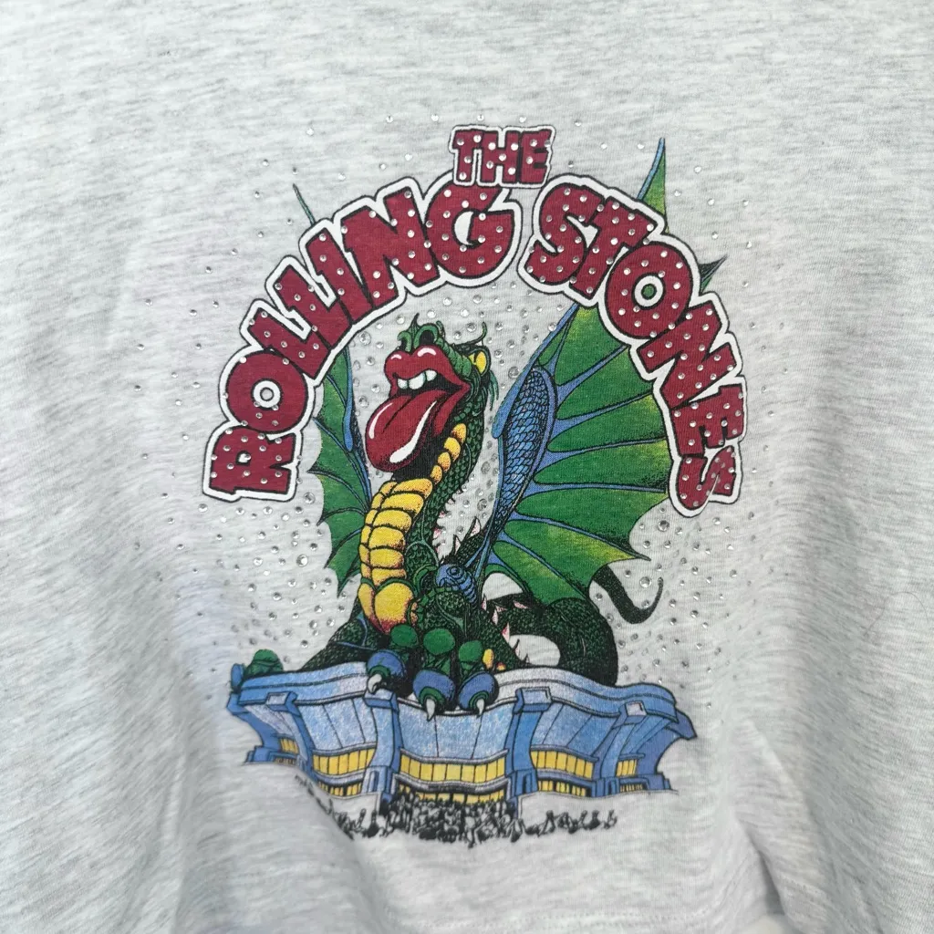 Cotton On Rolling Stones Bedazzled Crop Chop Tee T-Shirt MEDIUM - Image 2