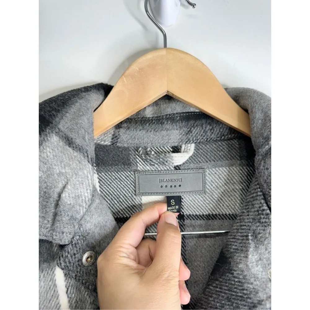 Blank NYC‎ Flannel Jacket Size Small Plaid Gray Black Button Down Long Sleeve - Image 8