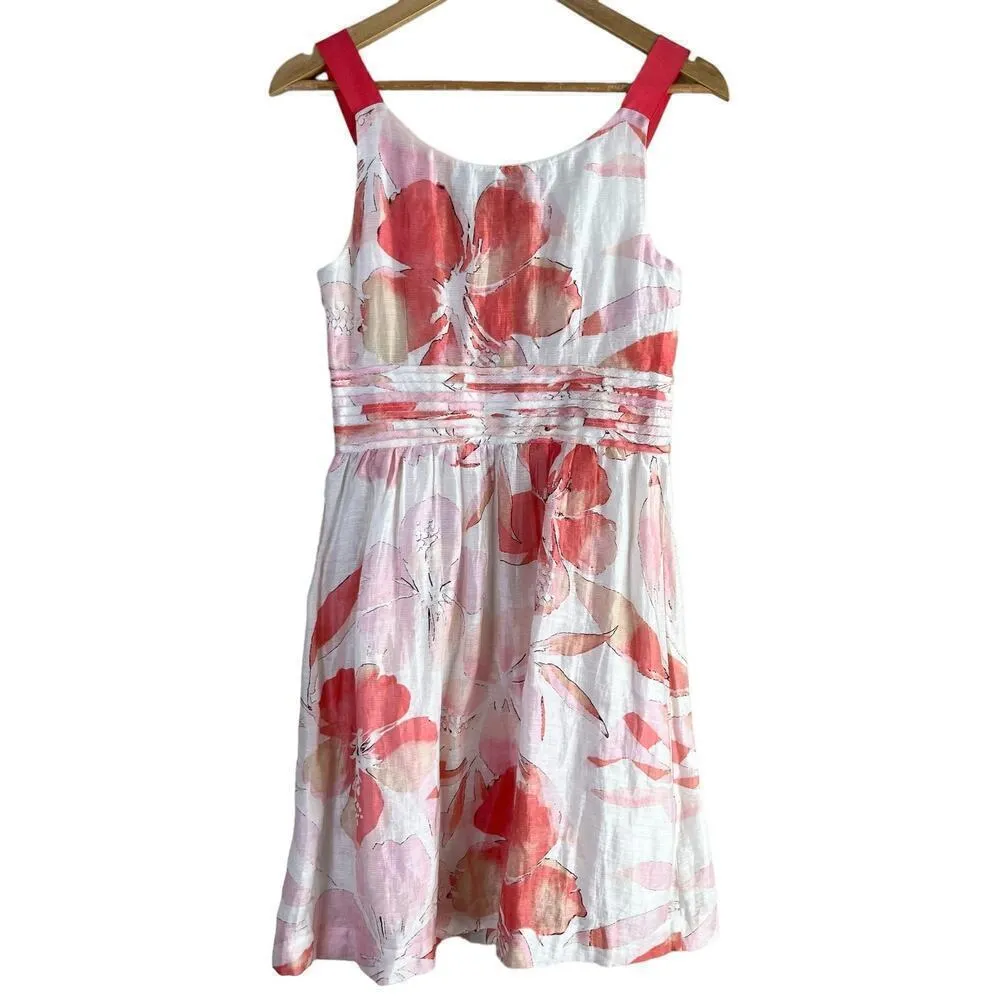 Ann Taylor LOFT Linen‎ Pink Floral Fit & Flare Cocktail Dress, Size 4 - Image 8