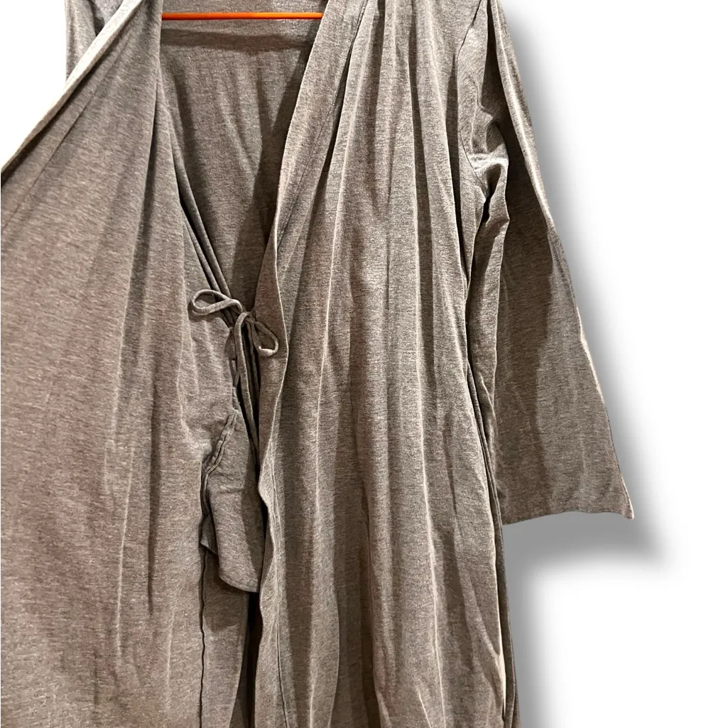 Motherhood Maternity Short Tie Front Nursing Robe Pink Lace Gray Large POCKETS! - Image 2