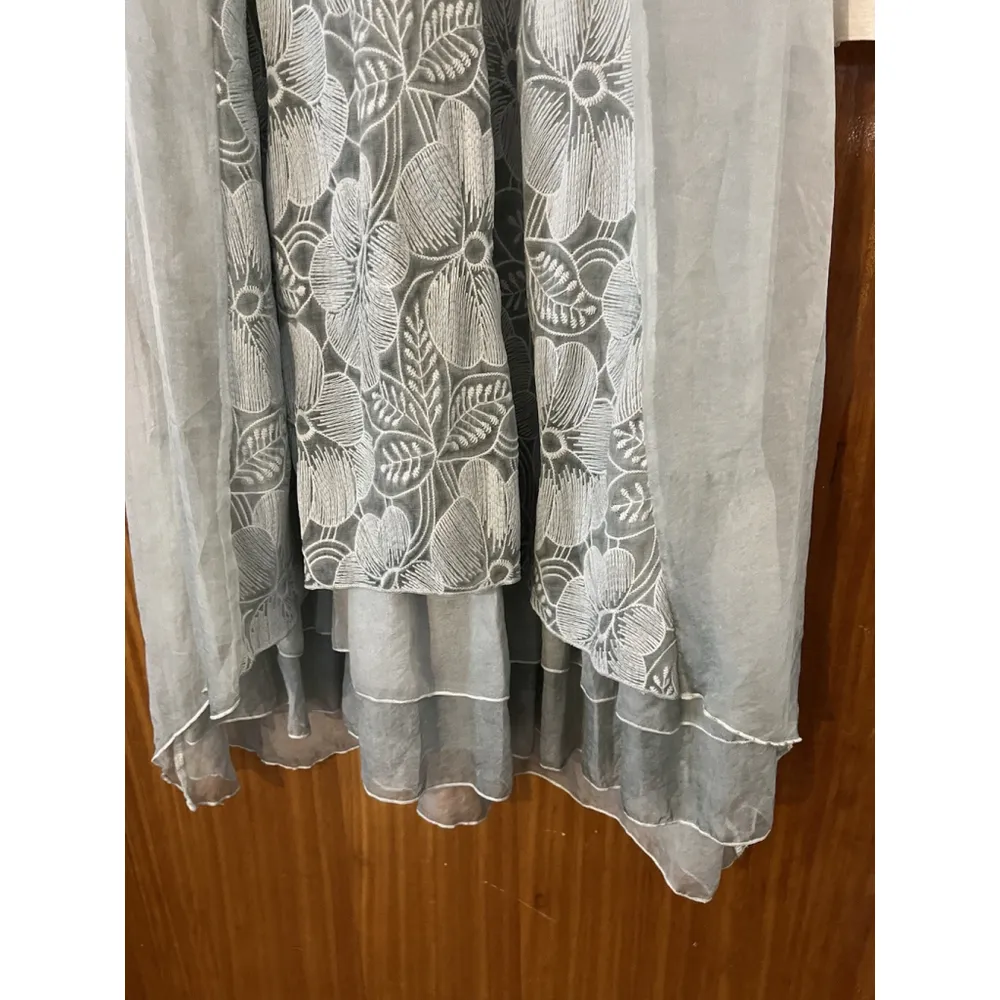 Boho Green Hi Low Hem Embroidered Floral Sleeveless Summer Dress A - Image 6