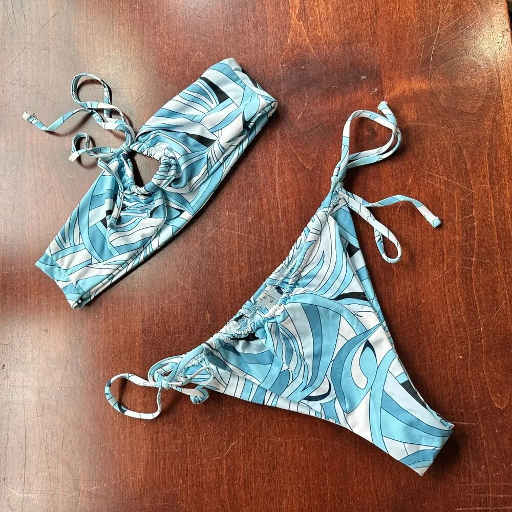 NWOT SHEIN bandeau High Rise Cheeky Side Tie Bikini Set Size Medium - Image 3