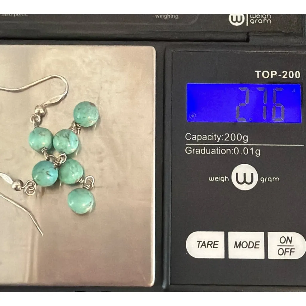 Vintage Sterling Silver 925 Dangle Earrings Natural Turquoise Beads Estate 1.75" - Image 7