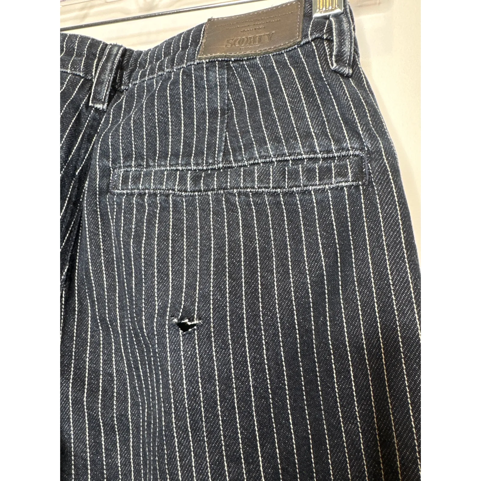 Soorty Pinstripe Chino Pants Black White Stripe Slim Fit Casual 28" Blue - Image 8